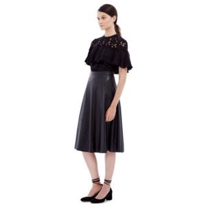 Rebecca Taylor Vegan Leather Midi Skirt Black